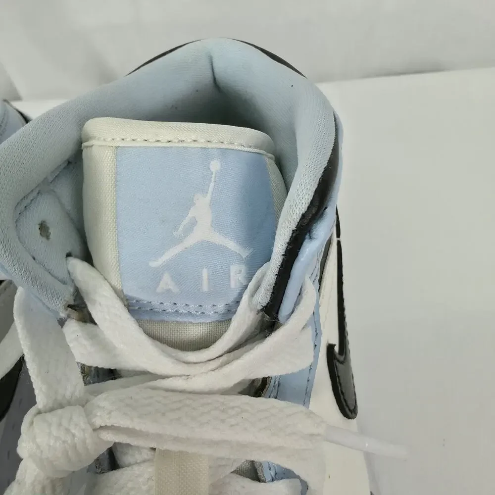 Nike Air Jordan 1 Mid GS 5.5Y Ice Blue Black White Basketball Shoes Streetwear